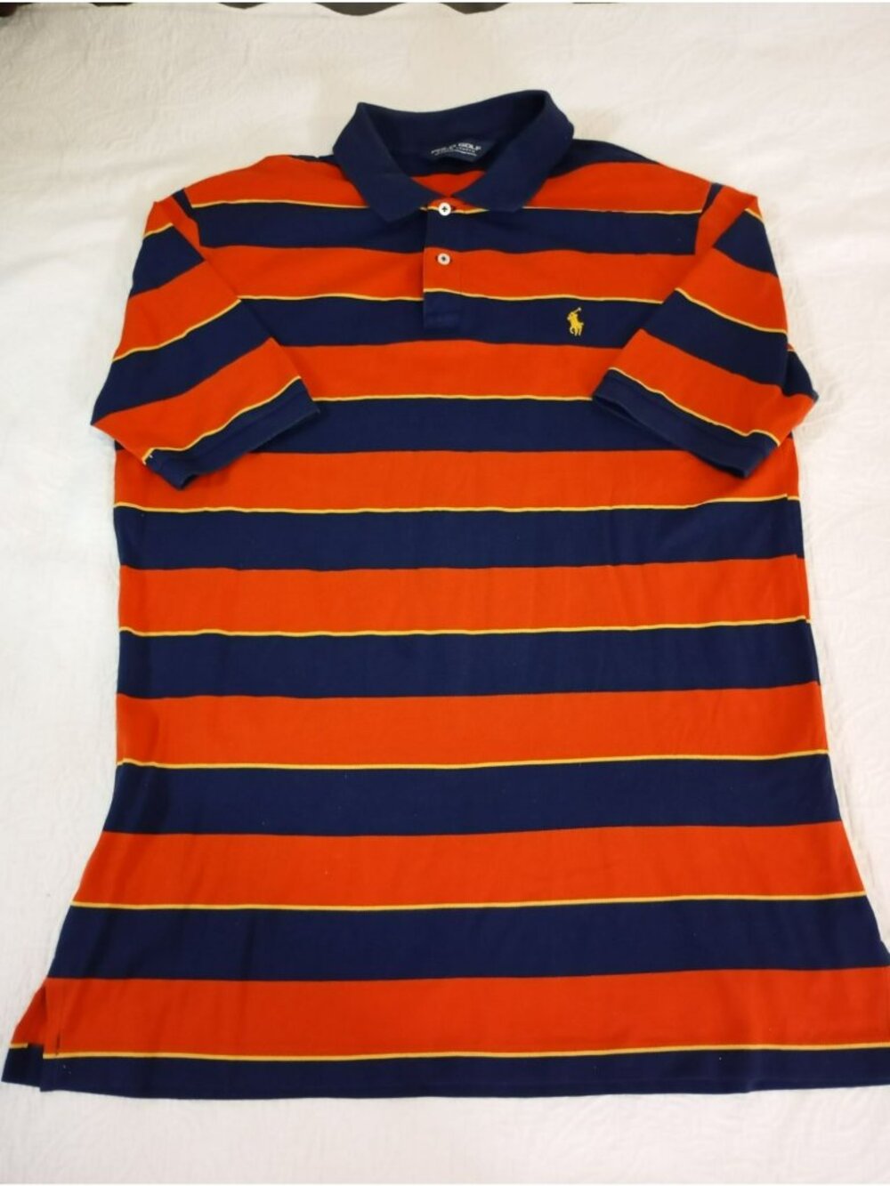 Polo Golf Ralph Lauren Mens XXL Striped Pima 100% Cotton Navy & Orange